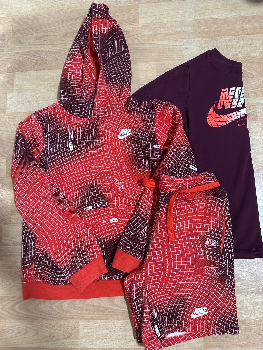 Nike Red Grid Hoodie & Shorts Set